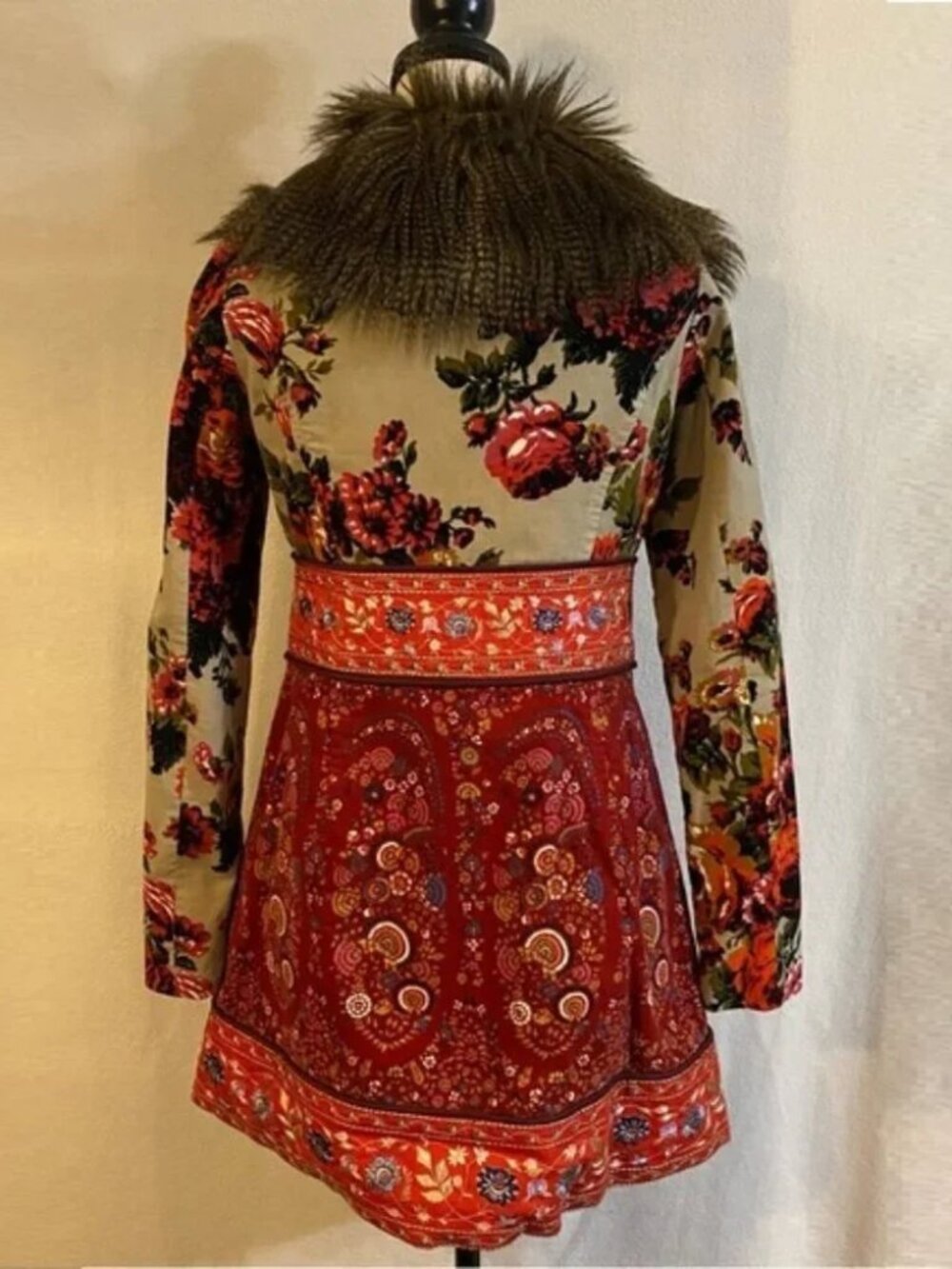 Elevenses Anthropologie Karelia velvet embroidered faux fur collar jacket coat - Picture 5 of 16